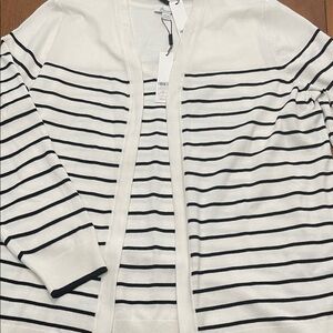 NWT Chicos Striped Sweater Set Cardigan Matching Tank Black & White Striped Sz 2